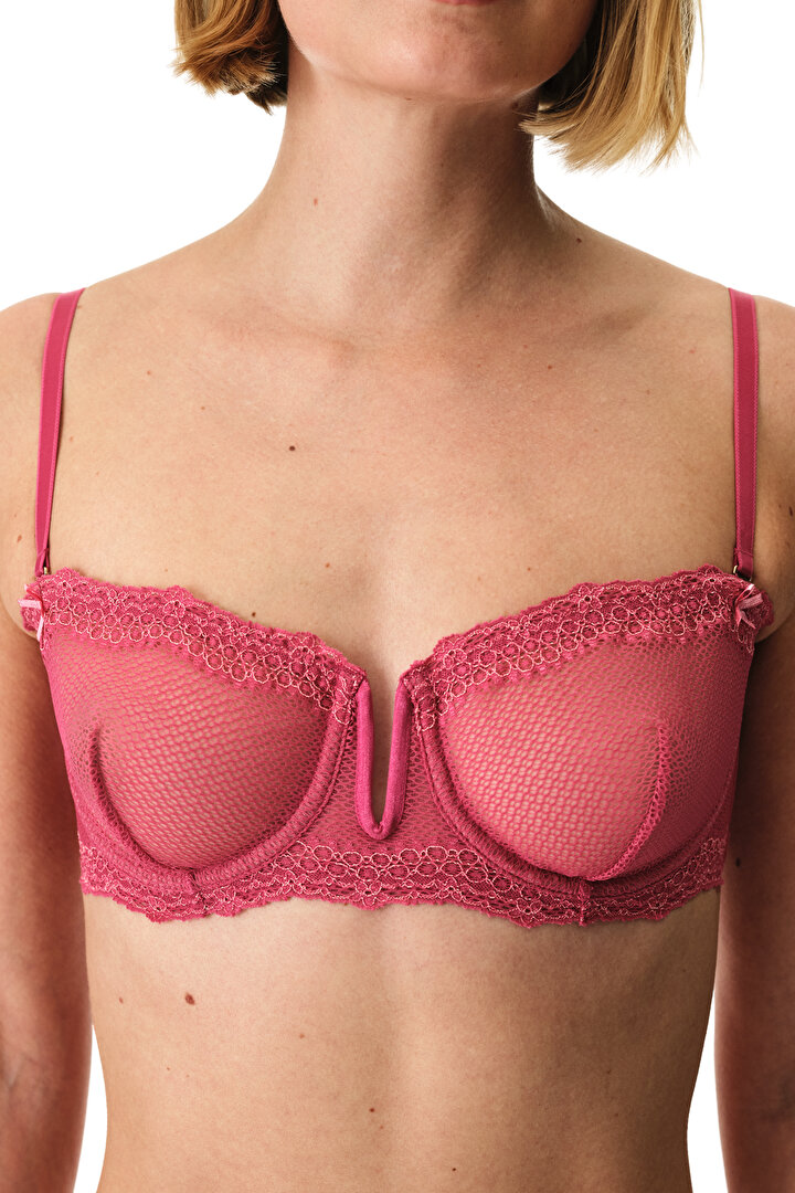 Fuşya V Balenli Strapless Sütyen - 2