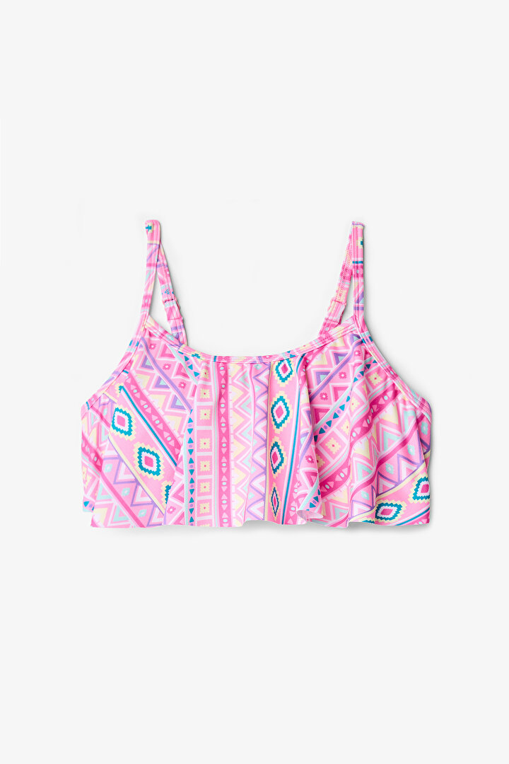 Kız Çocuk Etnik Desenli Fırfırlı Texas Halter Bikini Takımı - 2