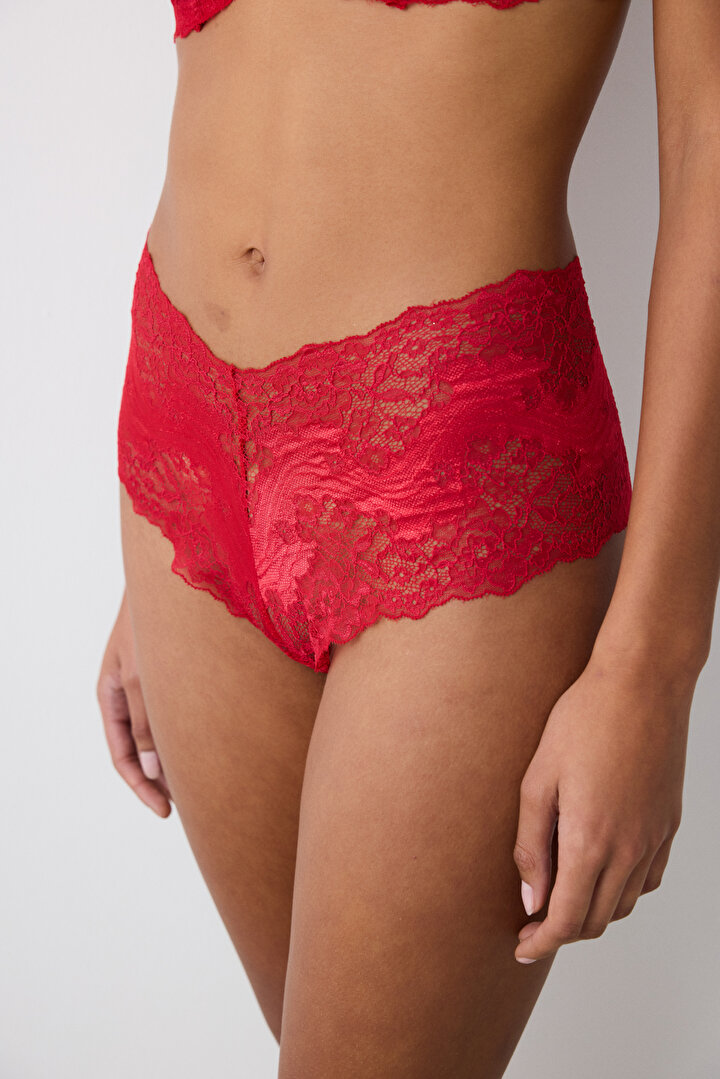 Lace Dantel Boyshort Kırmızı Hipster Külot - 1