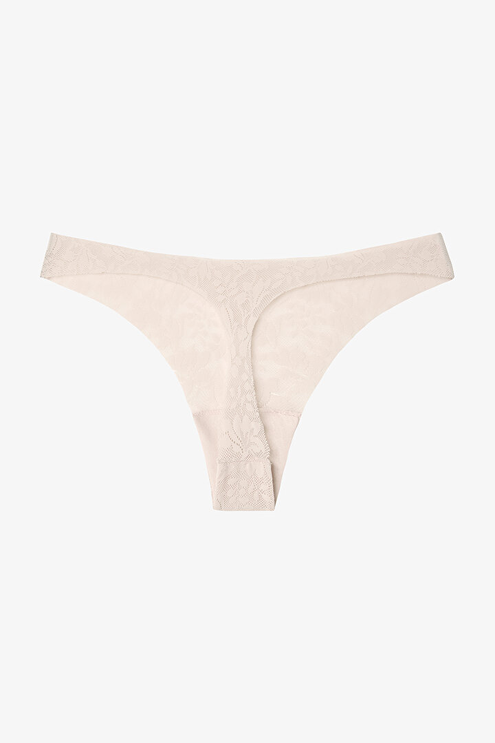 Invisible Laser Cut Lace Açık Bej Tanga Külot - 2