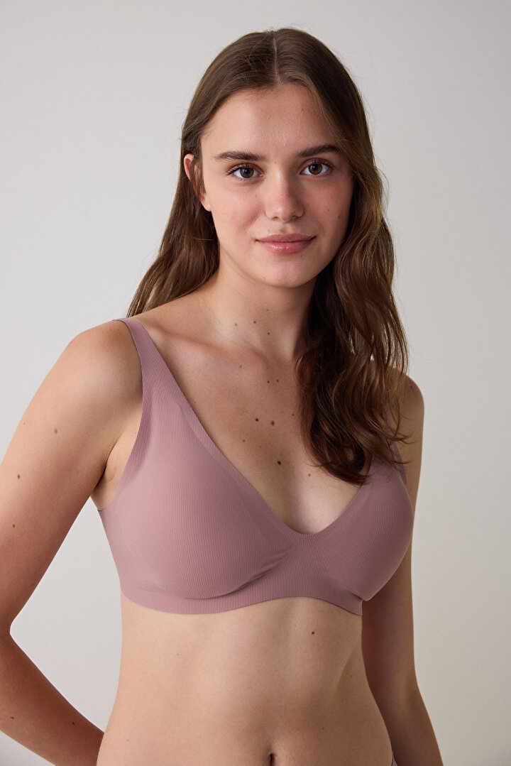 Dusty Rose Seamless Non-wired Removable Cupped Low-Cut Bra - 2