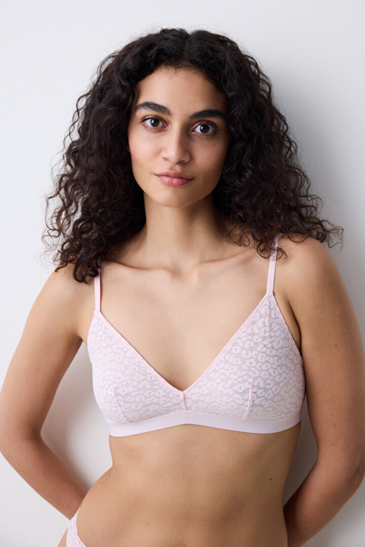 Triangle Lace Pink Bra - 2