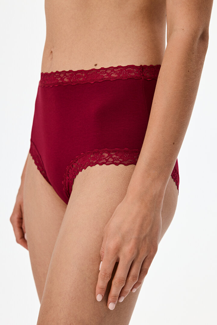 Bordo Rahat Pamuklu Yüksek Bel Slip Külot - 2