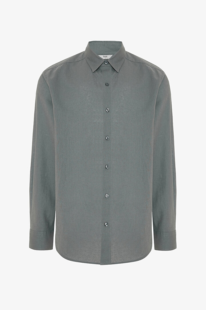 Gri Erkek Uzun Kollu Plaj Gömleği - 1