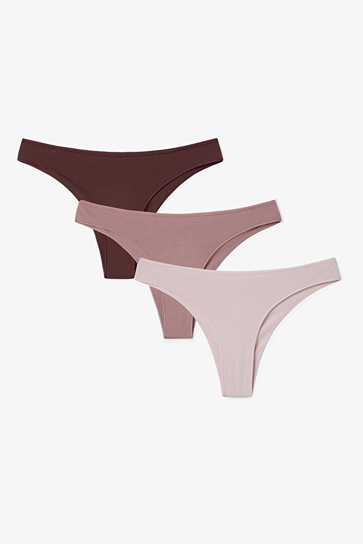 Çok Renkli 3'lü  Orta Bel Pamuklu Brazilian Külot - 1