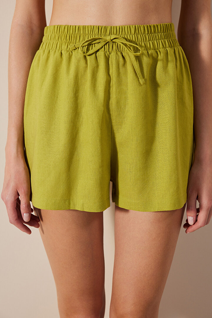 Linen Natural Green Shorts - 1