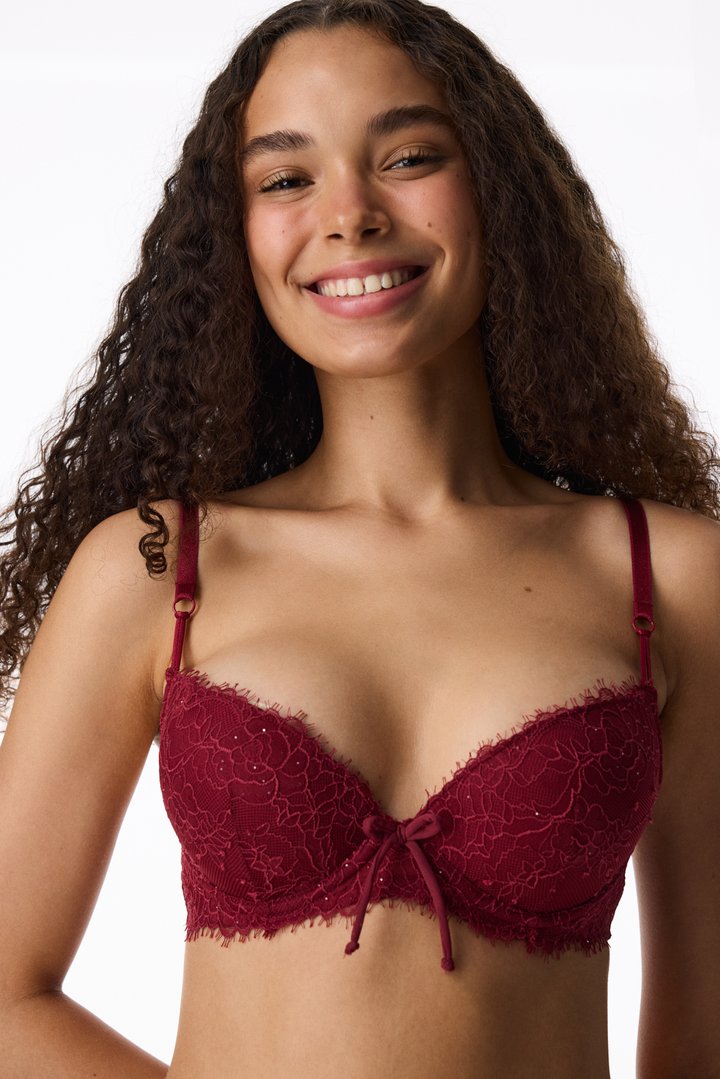 Burgundy Fervour Lace Push Up Padded Bra - 2
