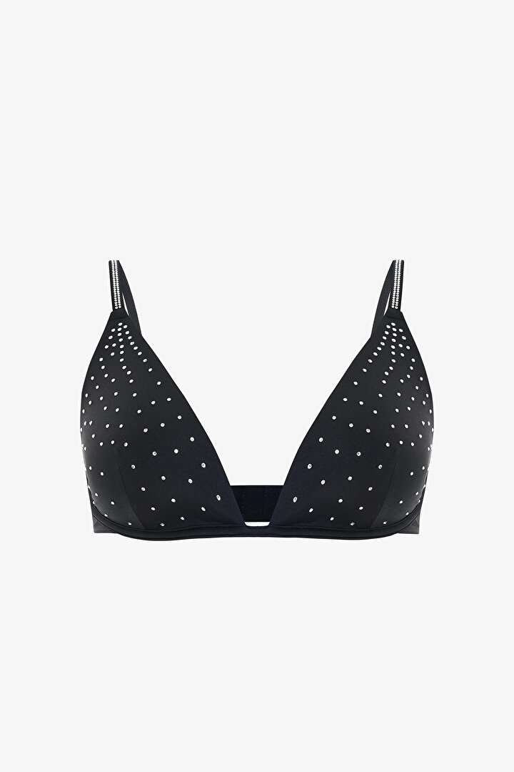 Black Satin Stone Decollete Bra - 1