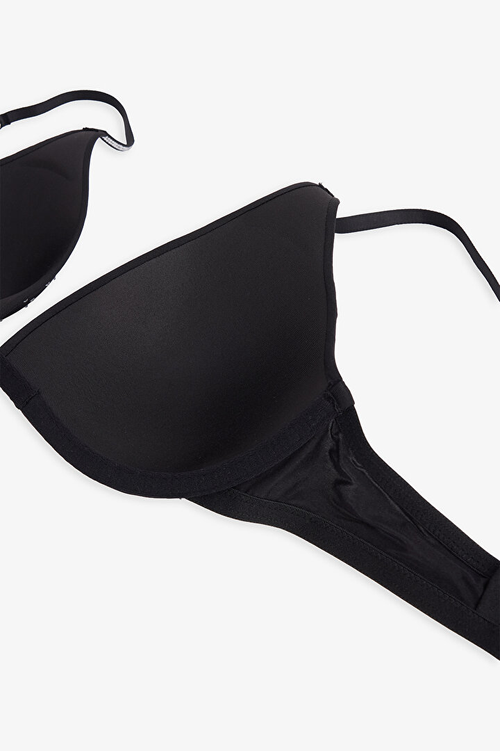 Black Satin Stone Decollete Bra - 2