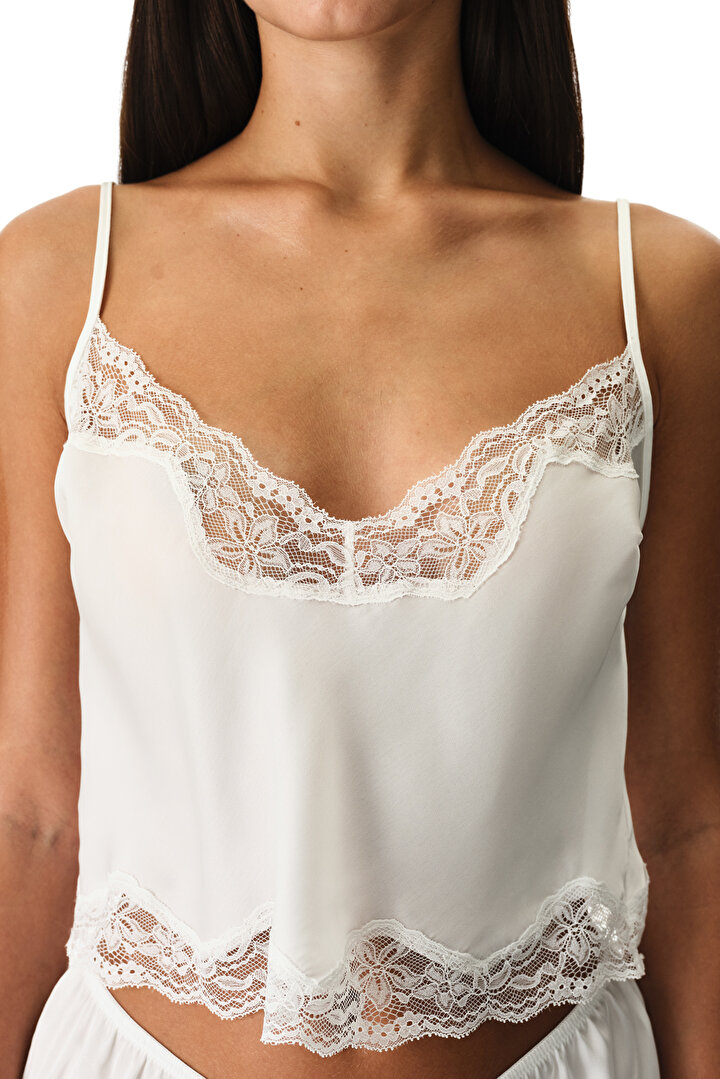 Off White Chiffon Lace Tank Top - 2