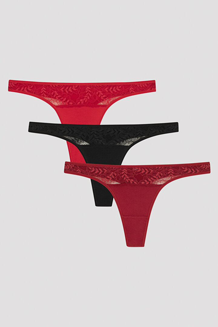 Multi Colour Red Haze Lacy Detail 3in1 Thong - 1
