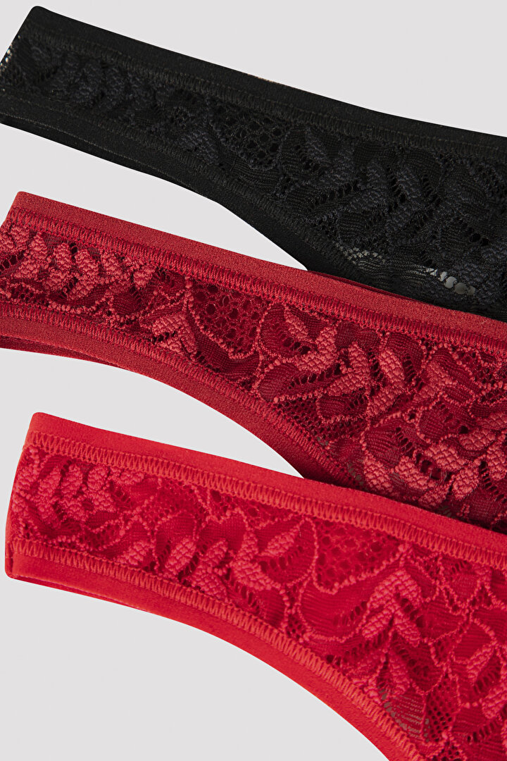 Multi Colour Red Haze Lacy Detail 3in1 Thong - 2