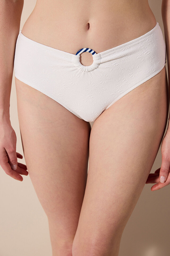 Diasy Rib Hipster Textured White Bikini Bottom - 1