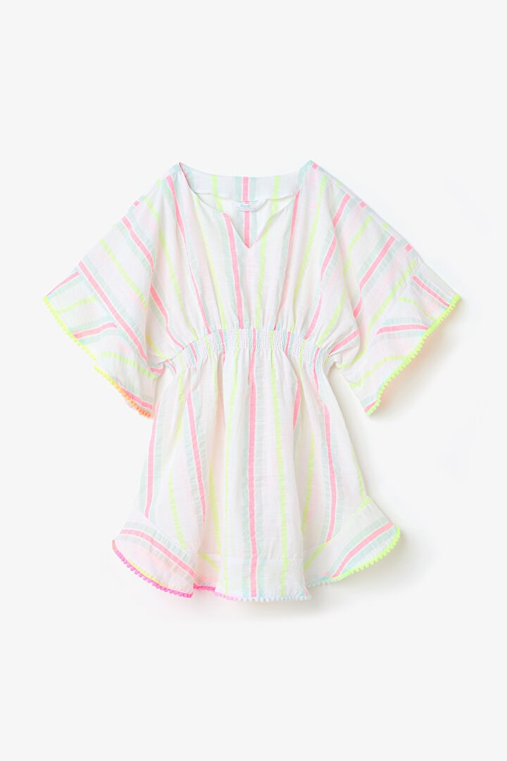 Genç Kız Sweet Çizgili Ponponlu Kaftan - 1