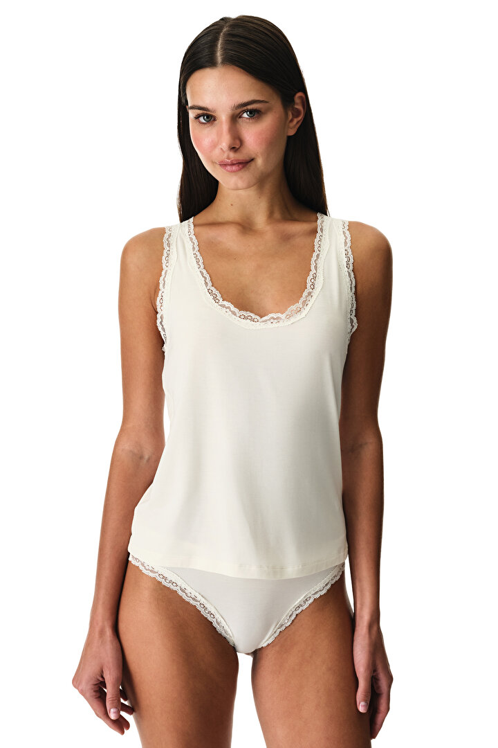 White Lace Detailed Tank Top - 1