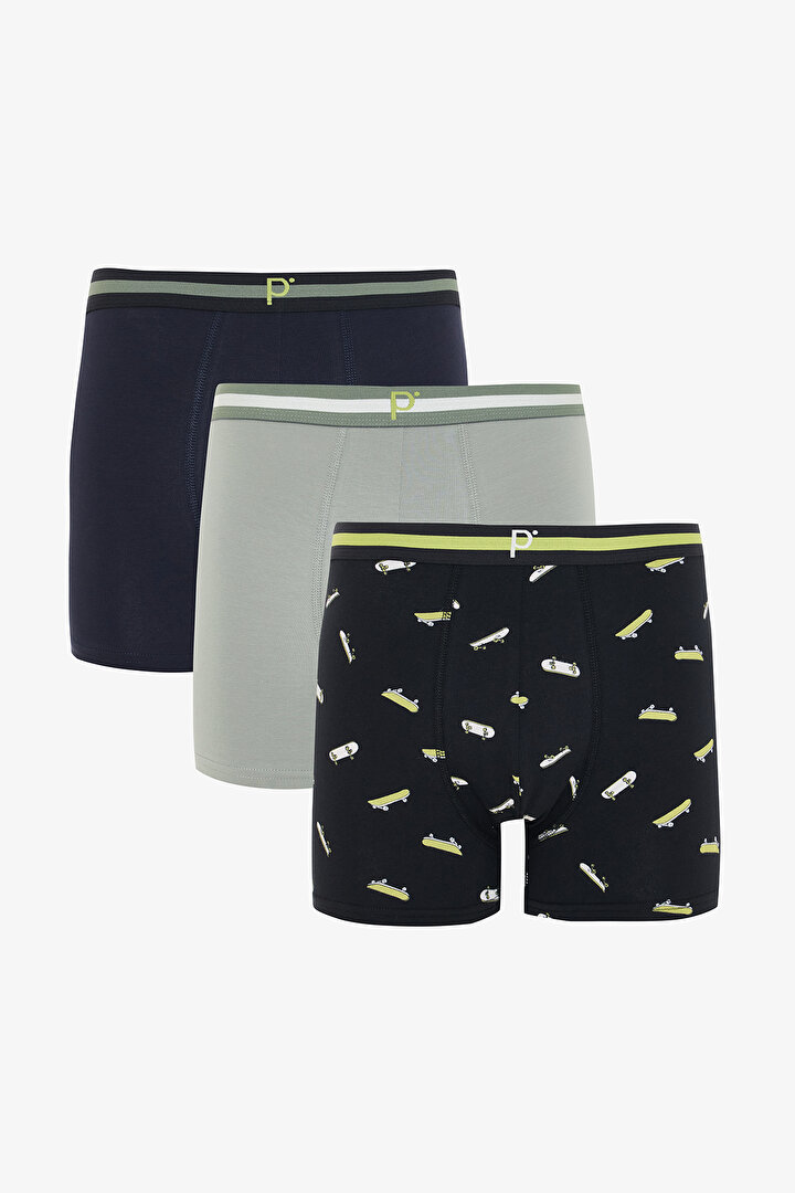 Erkek Crew Organik Geometrik Desenli 3'lü Boxer - 1