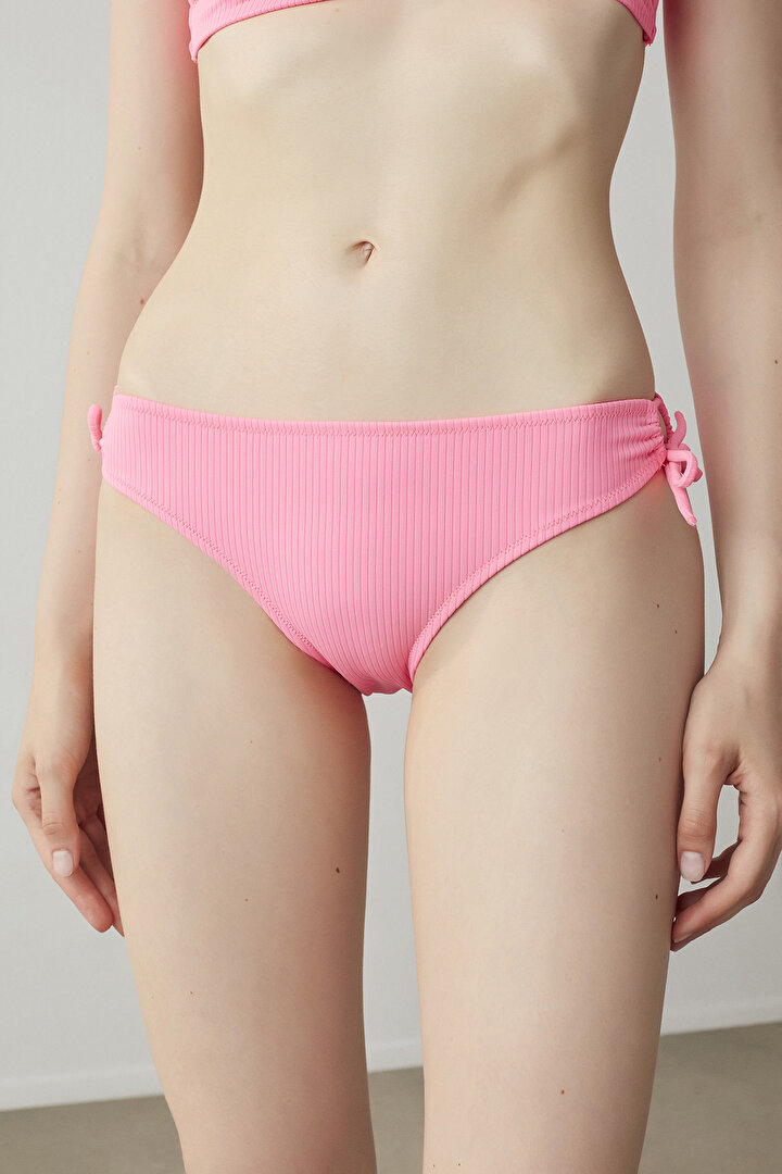 Pink Ribbed Basic Ring Bikini Bottom - 1