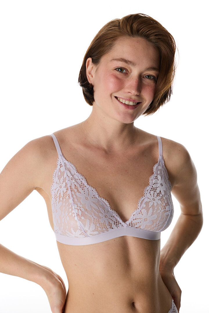Lila Üçgen Lace Dantel Sütyen - 2