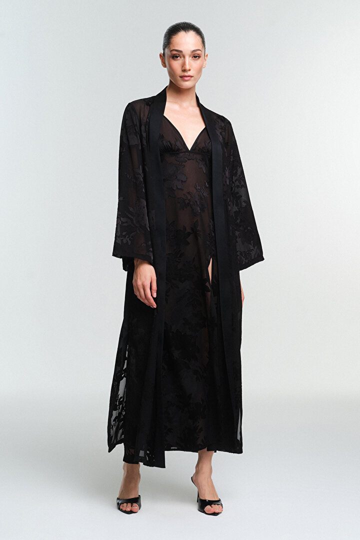 Black Amara Long Sleeve Robe - 1