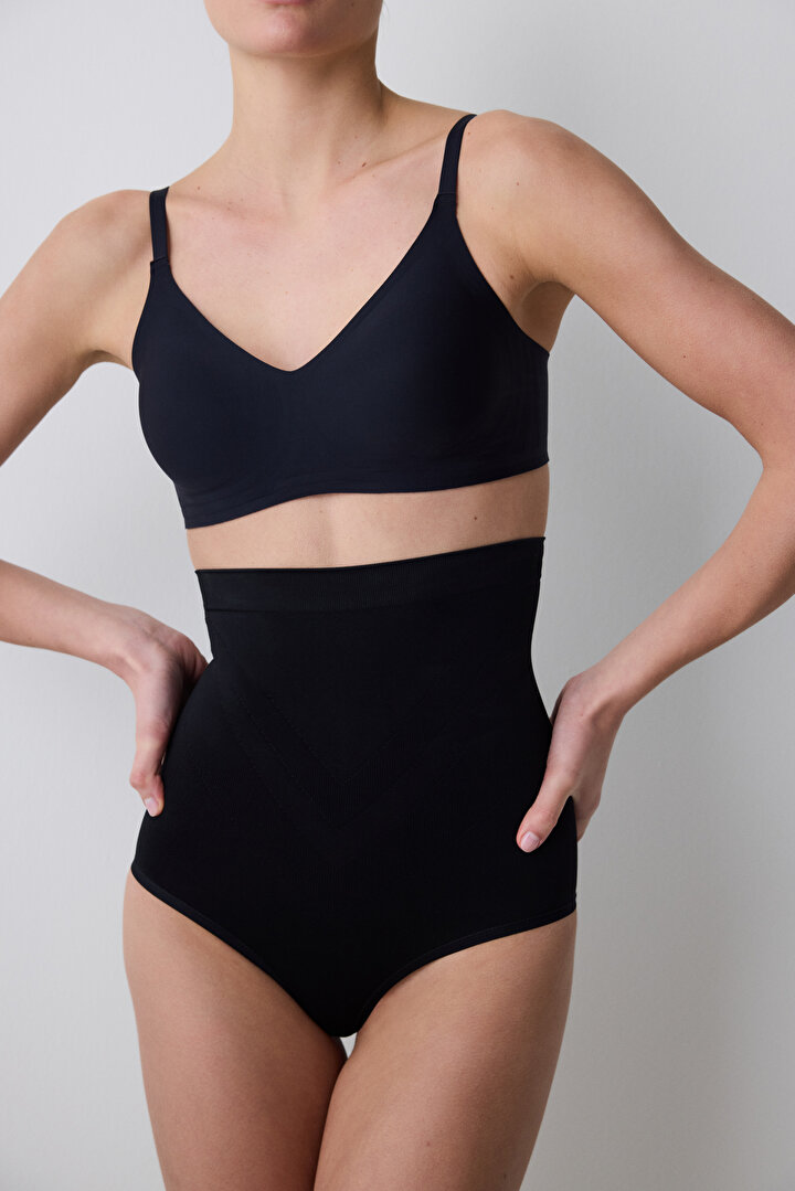 Siyah Dikişsiz İncelten Toparlayıcı Elbise Korse - 1