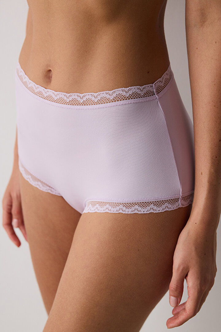 Easy Micro Lace Dantel Açık Pembe Yüksek Bel Slip Külot - 1