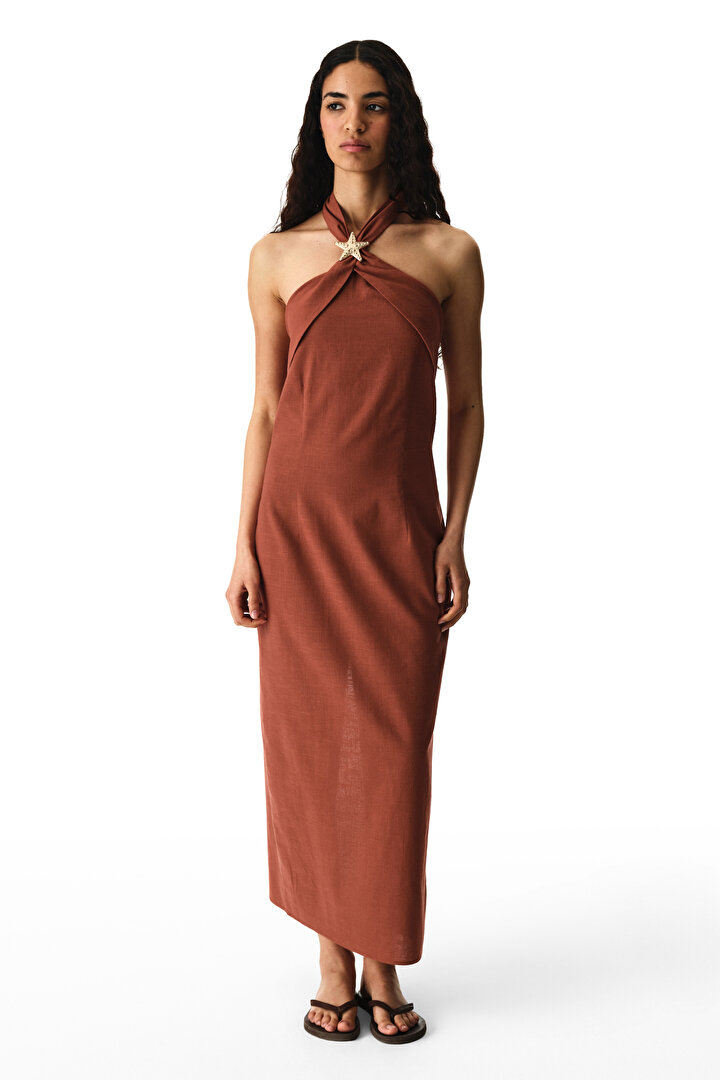 Koyu Turuncu Mykonos Elbise - 2