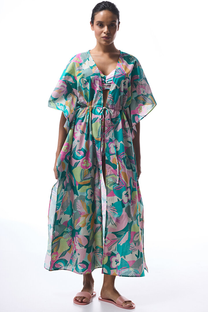 Çiçek Desenli Bağlama Detaylı Sheila Kimono - 1