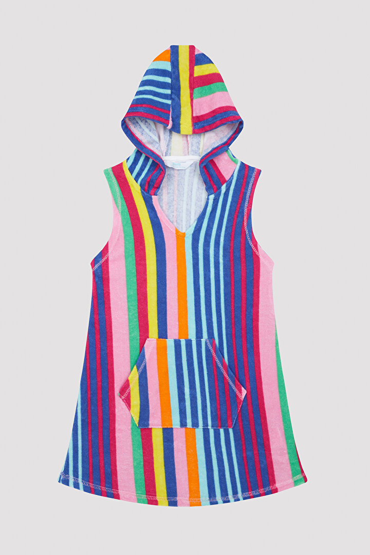 Kız Çocuk Renkli Çizgili Elbise - 1