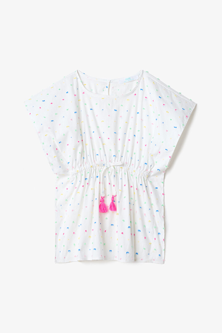 Beyaz Kız Çocuk Nope Püskül Aksesuarlı Kaftan - 1