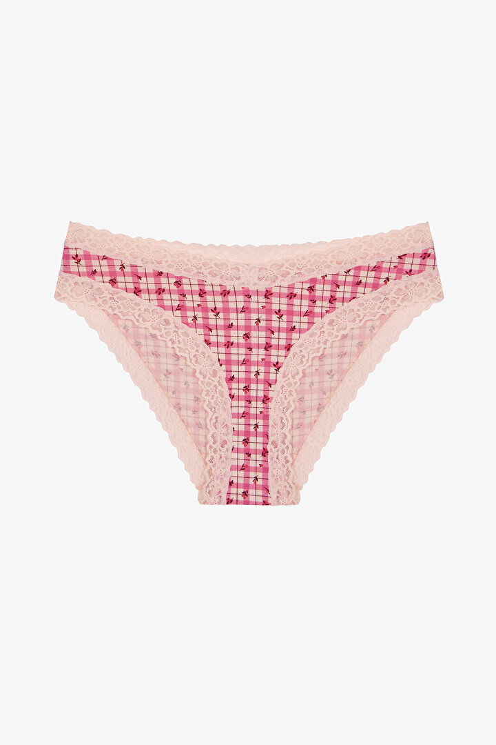 Açık Pembe Rahat Pamuklu Çiçekli Slip Külot - 1
