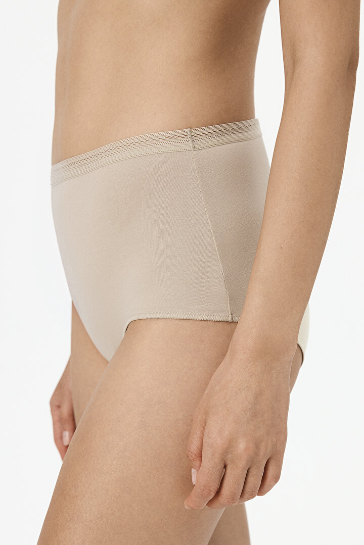 Bej Easy Pamuklu Yüksel Bel Slip Külot - 1