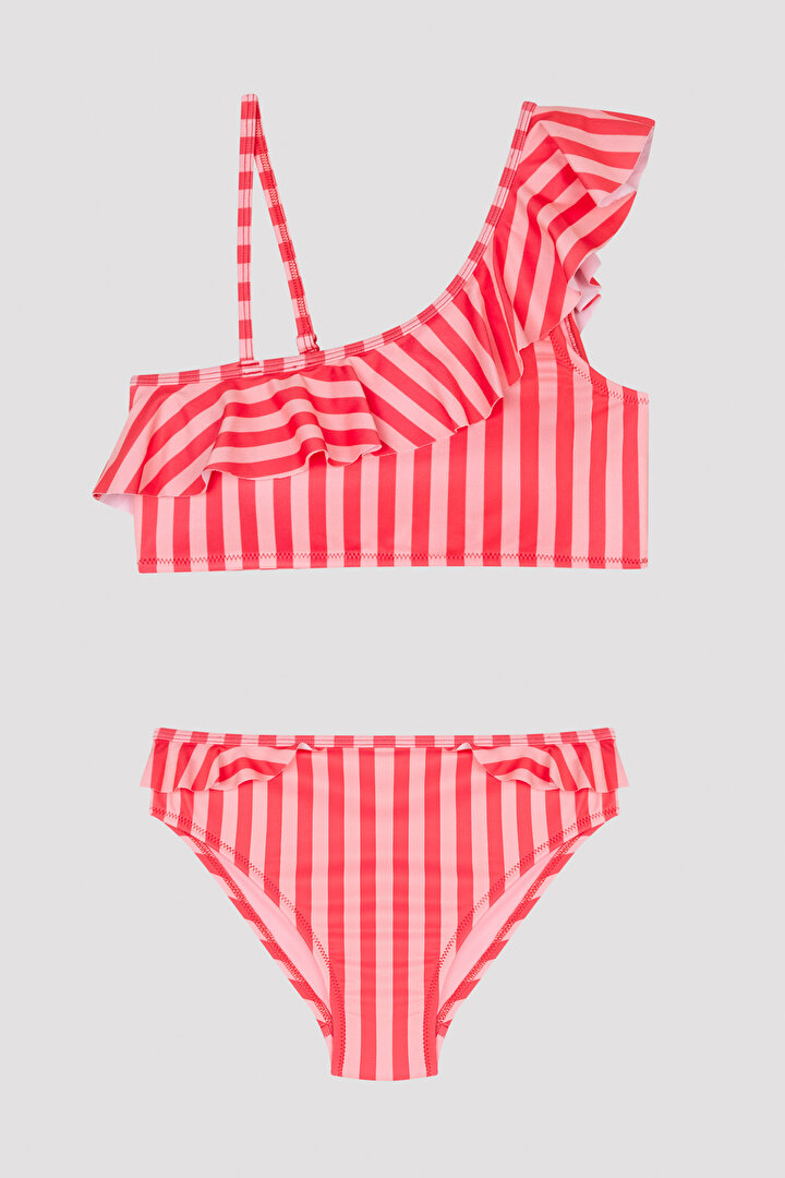Girls Stripe One Shoulder Bikini Set - 1