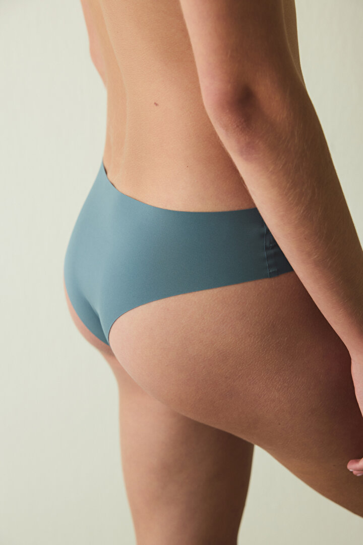 Koyu Gri İz Yapmayan Lazer Kesim Normal Bel Brazilian Külot - 2