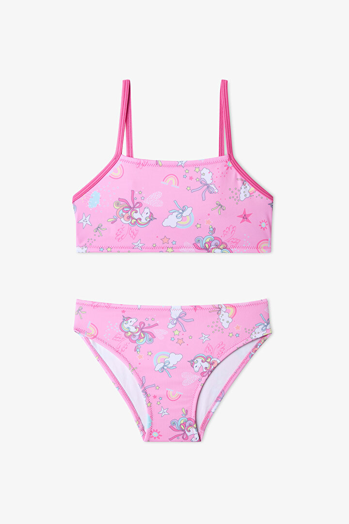 Renkli Kız Çocuk Uniribbon Halter Bikini Takımı - 1