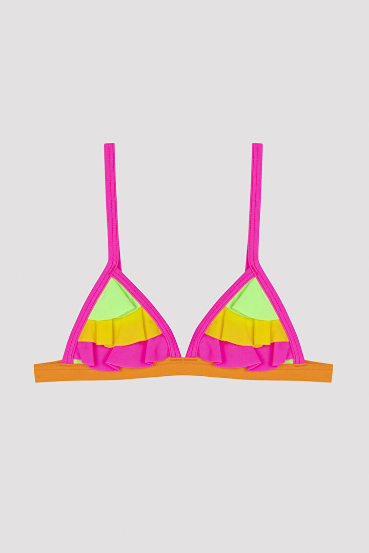 Multi Colored Girls Colorful Frill Triangle Bikini Set - 2