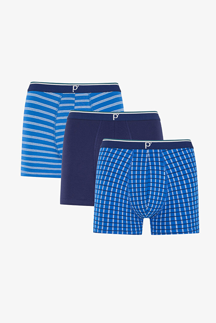 Man Multicolor Blue Check Multi Boxer - 1