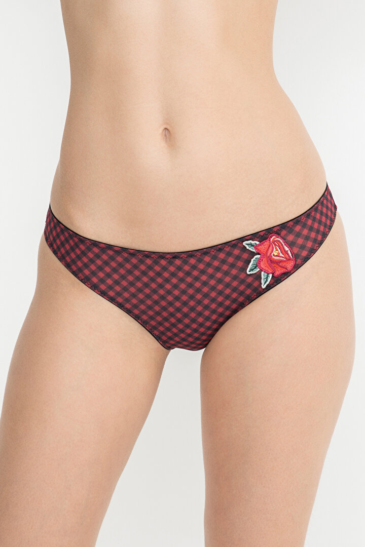 Little Red Checked Brazilian Panties - 1