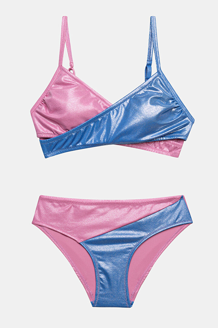 Teen Shiny Wrapy Multi Colour Triangle Bikini Set - 1