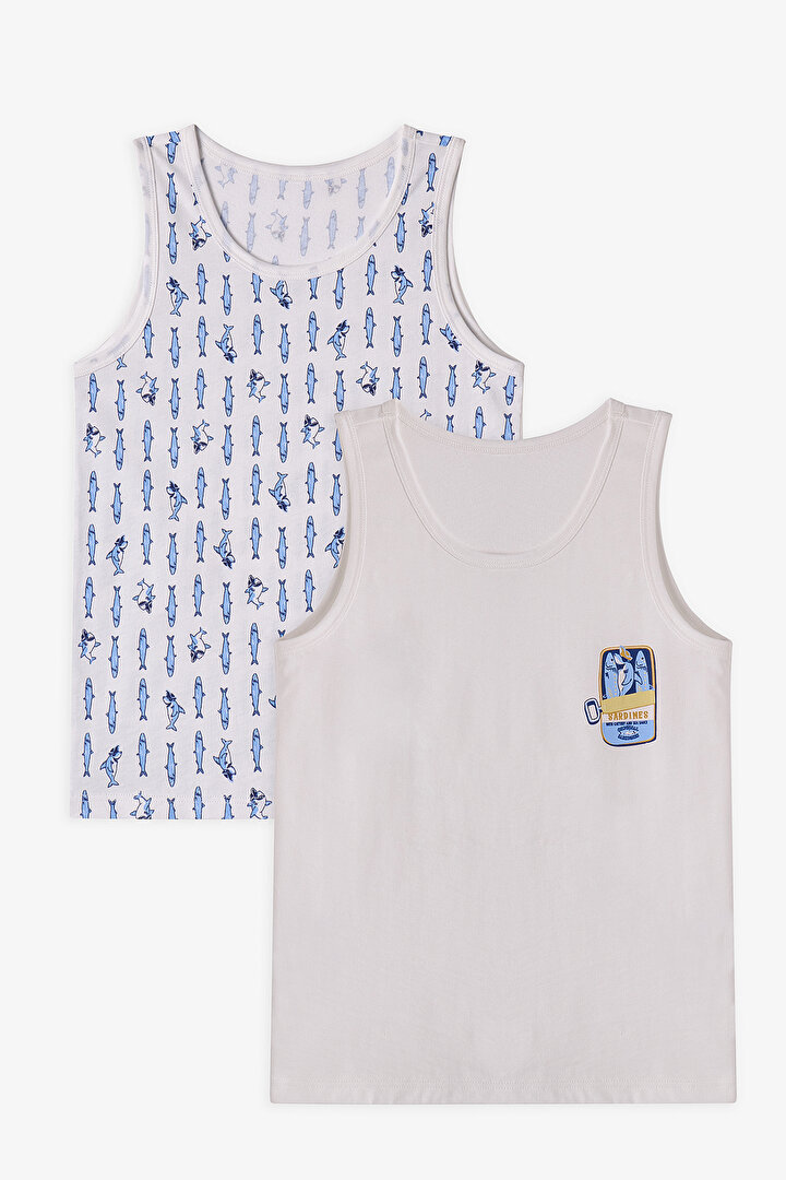 Kırık Beyaz Erkek Çocuk Sardines Pamuklu 2'li Atlet - 1