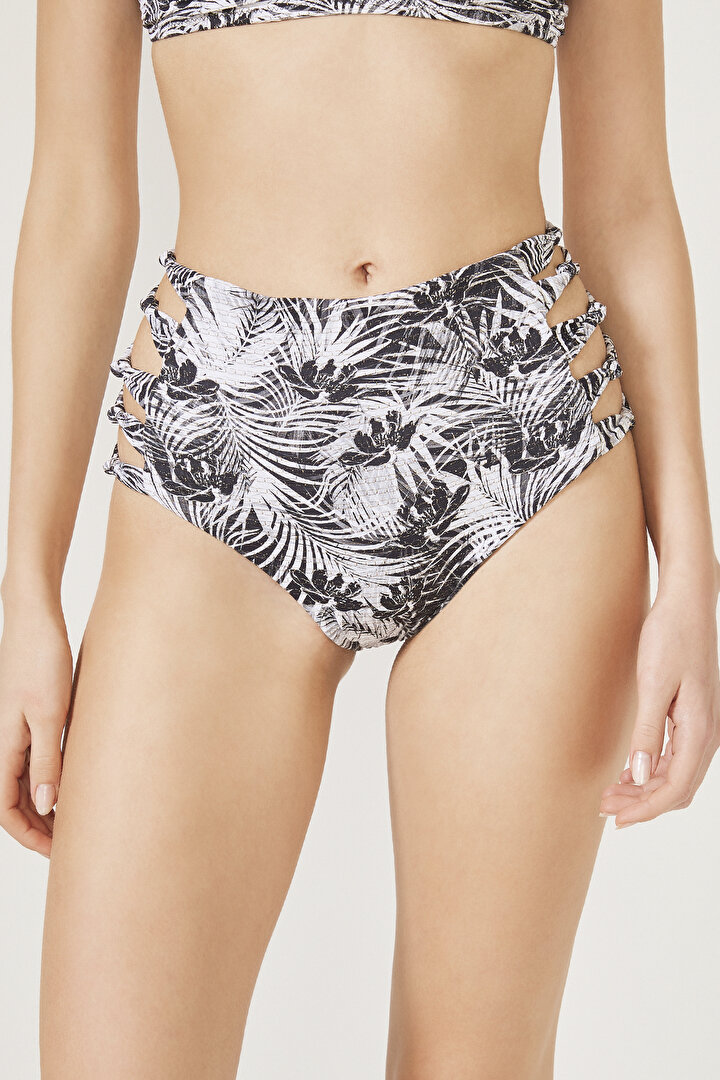 Black Shiny Leaf High Fashion Bikini Bottom - 1