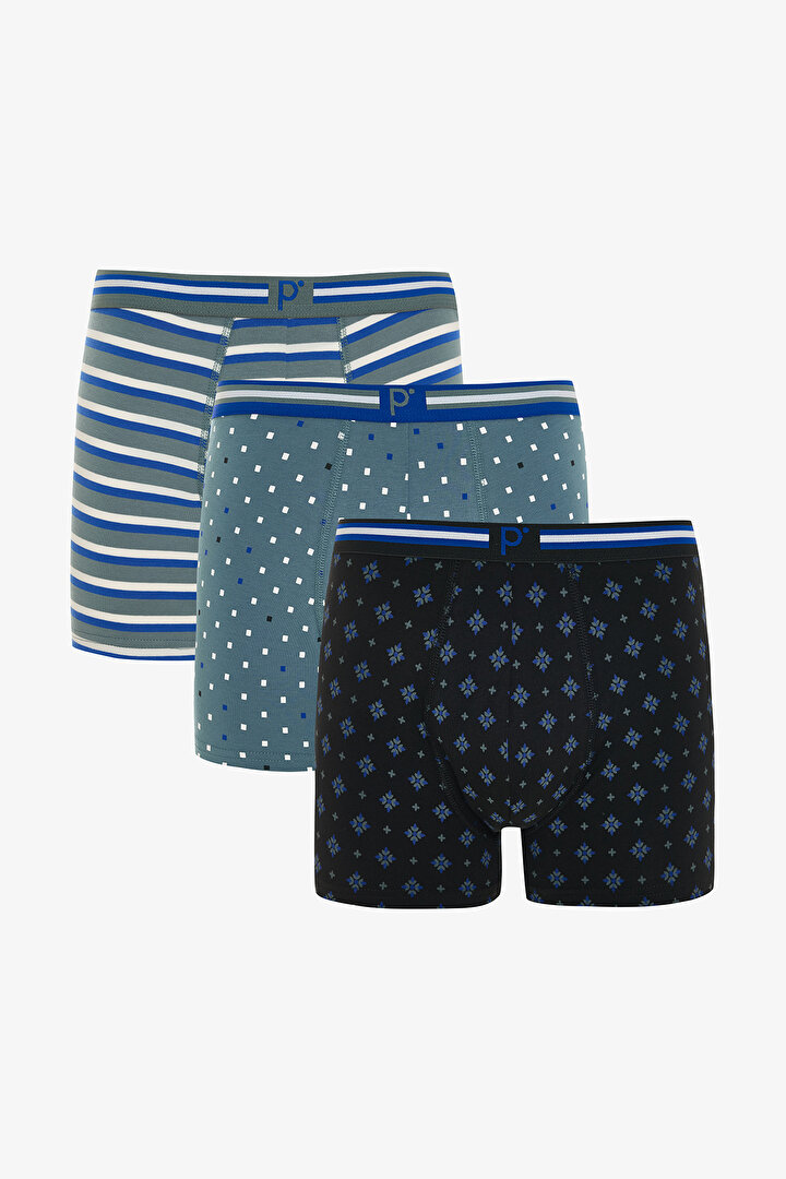 Pointed Blue 3lü Çok Renkli Boxer Külot - 1