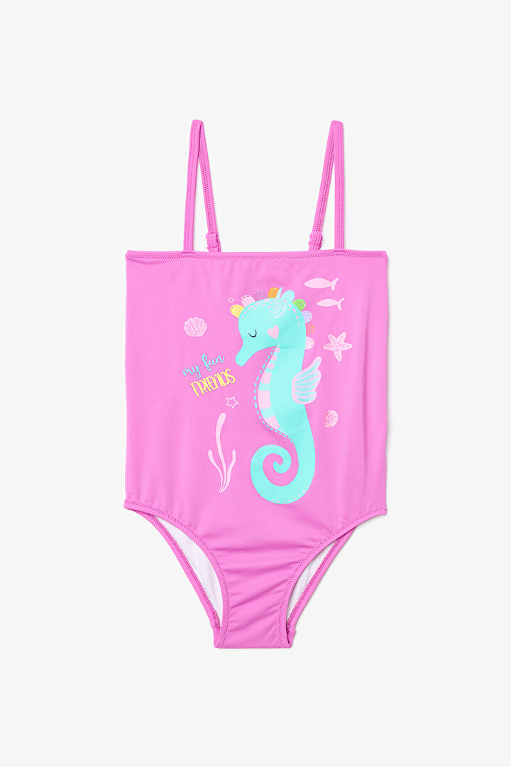 Pembe Kız Çocuk Sweet Seahorse Straplez Mayo - 1