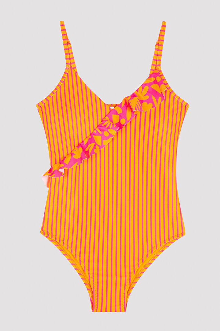 Multi Colored Girls Stripe Frill Suit - 1