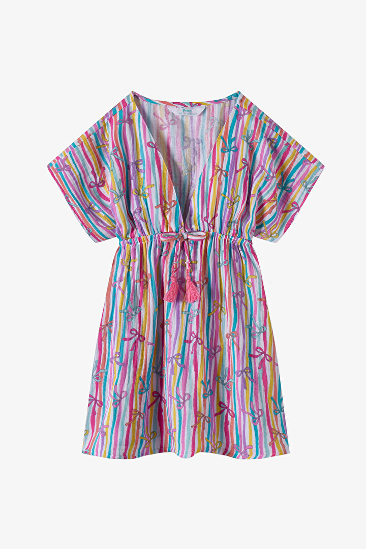 Renkli Kız Çocuk Ribbon Trim Kaftan - 1