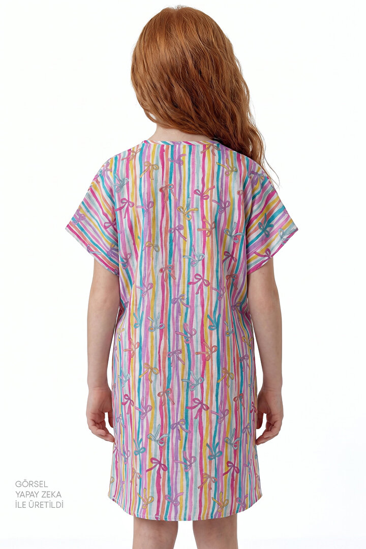 Multicolor Girls Ribbon Trim Kaftan - 2
