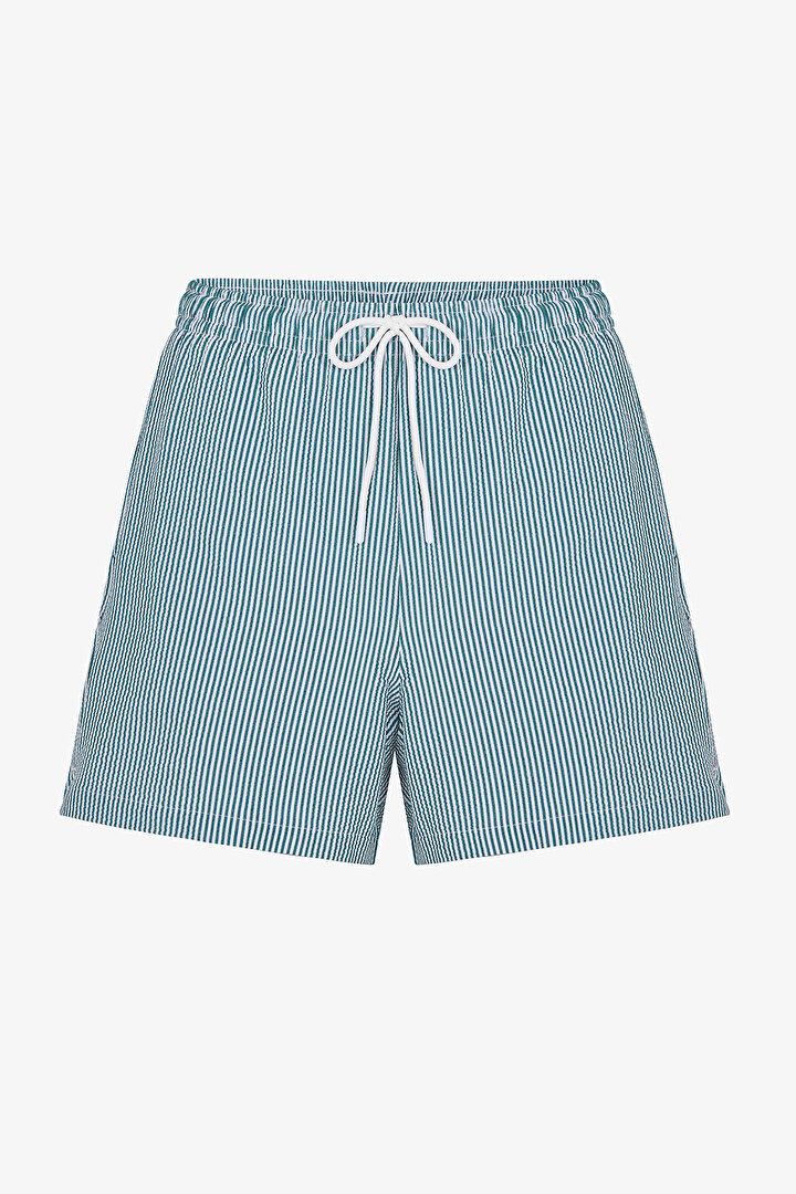 Man Petrol Green Retro Tissue Shorts - 1