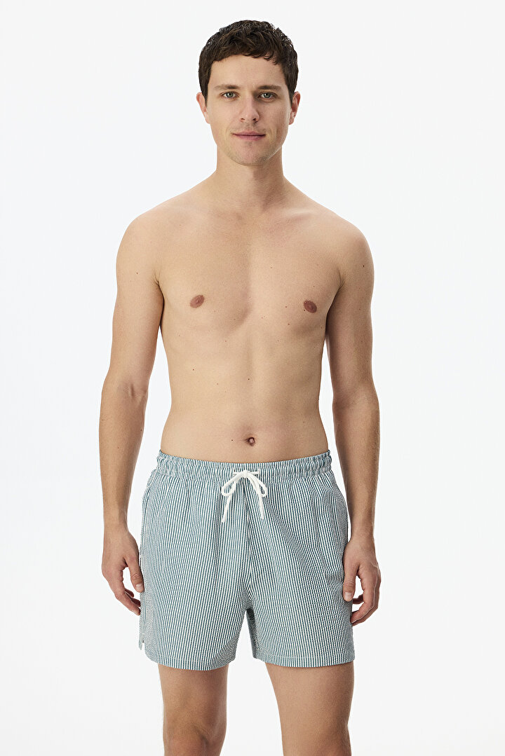 Man Petrol Green Retro Tissue Shorts - 2