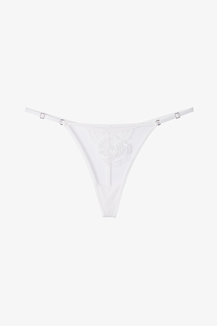 Kırık Beyaz Broidery String Külot - 1