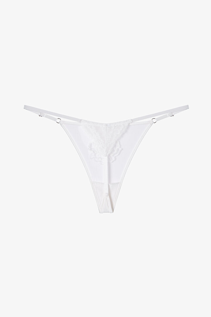 Kırık Beyaz Broidery String Külot - 2