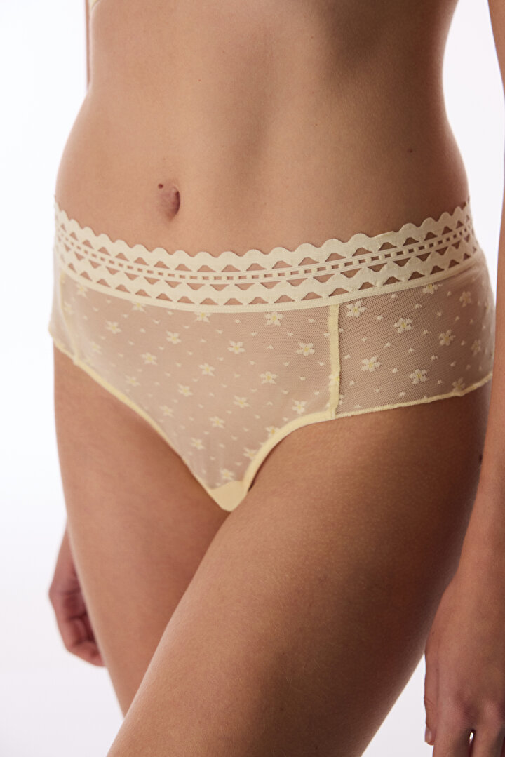 Sarı Cheeky Lace Dantel Hipster Külot - 1